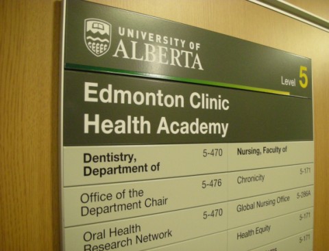 One of our custom signs in Edmonton at The University of Alberta